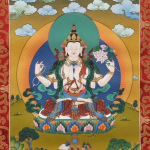 Thangka Chenrezig, eingenäht in Brokat