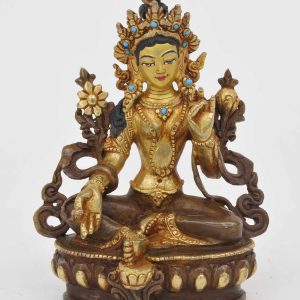 Statue Grüne Tara, teilvergoldet, Höhe 11,5 cm