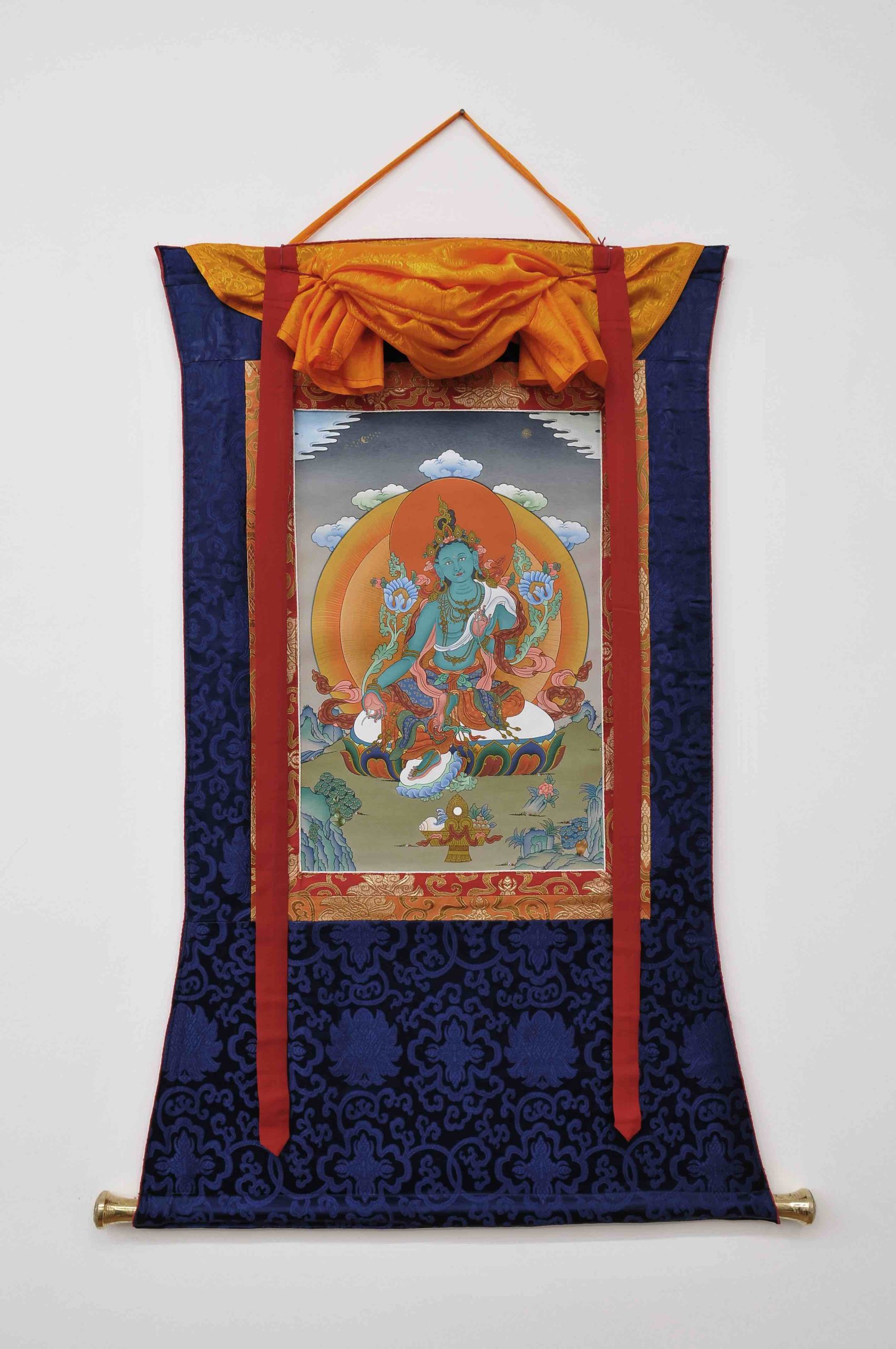 Thangka Grüne Tara, eingenäht in Brokat – Bild 2