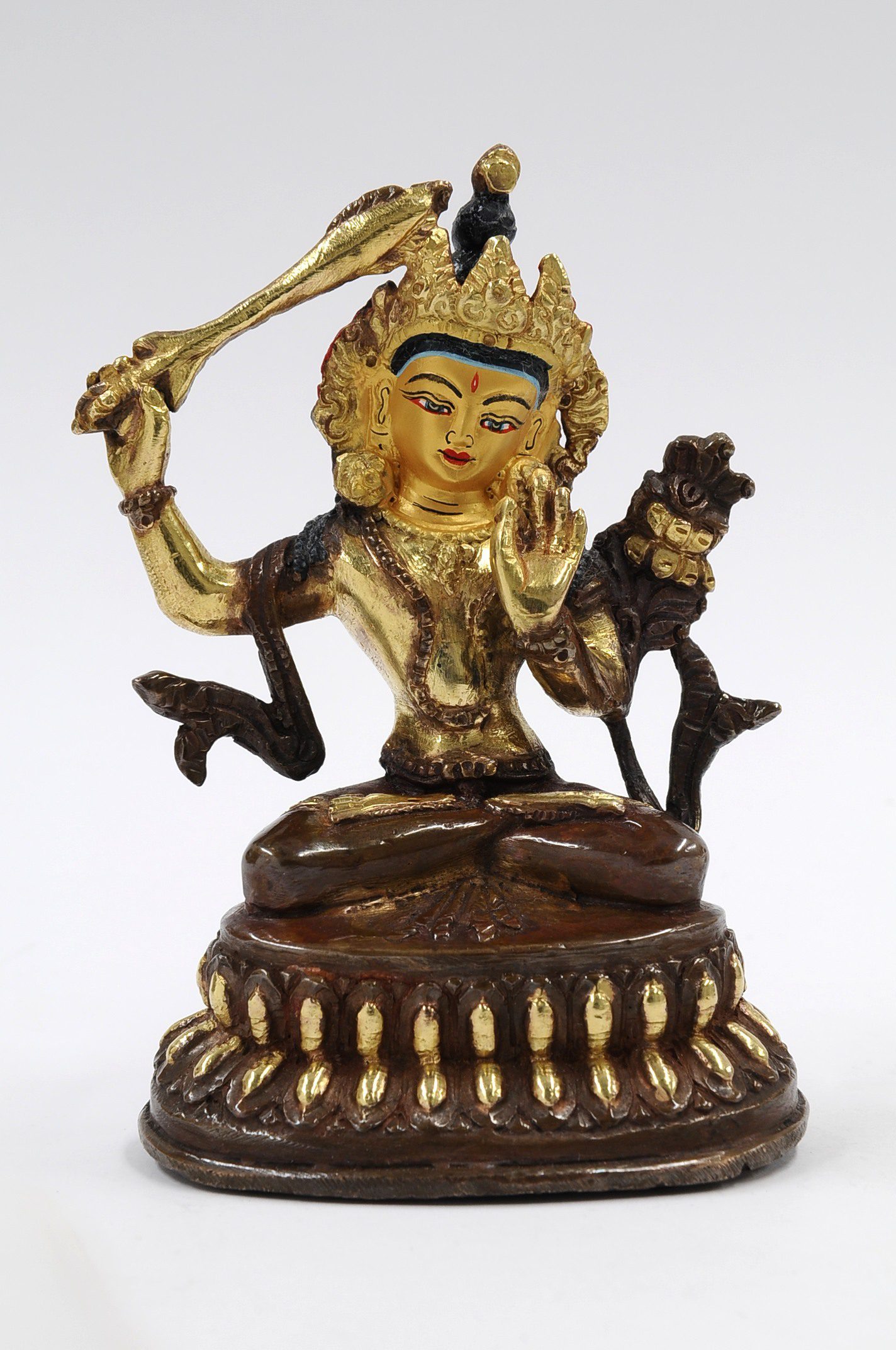 Statue Manjushri, teilvergoldet, Höhe 10 cm
