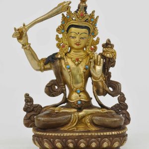 Statue Manjushri, teilvergoldet, Höhe 15 cm