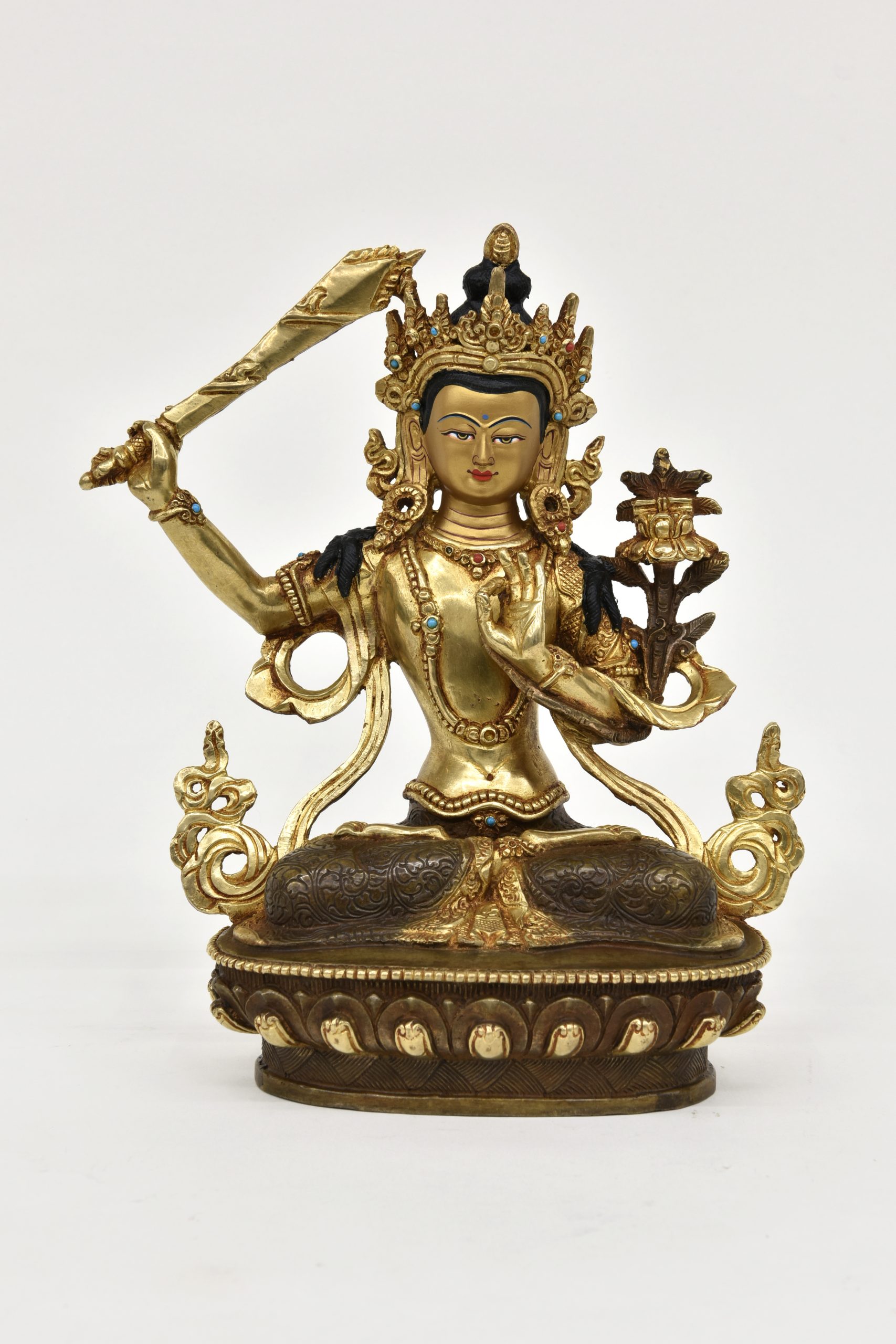Statue Manjushri, teilvergoldet, Höhe 23 cm