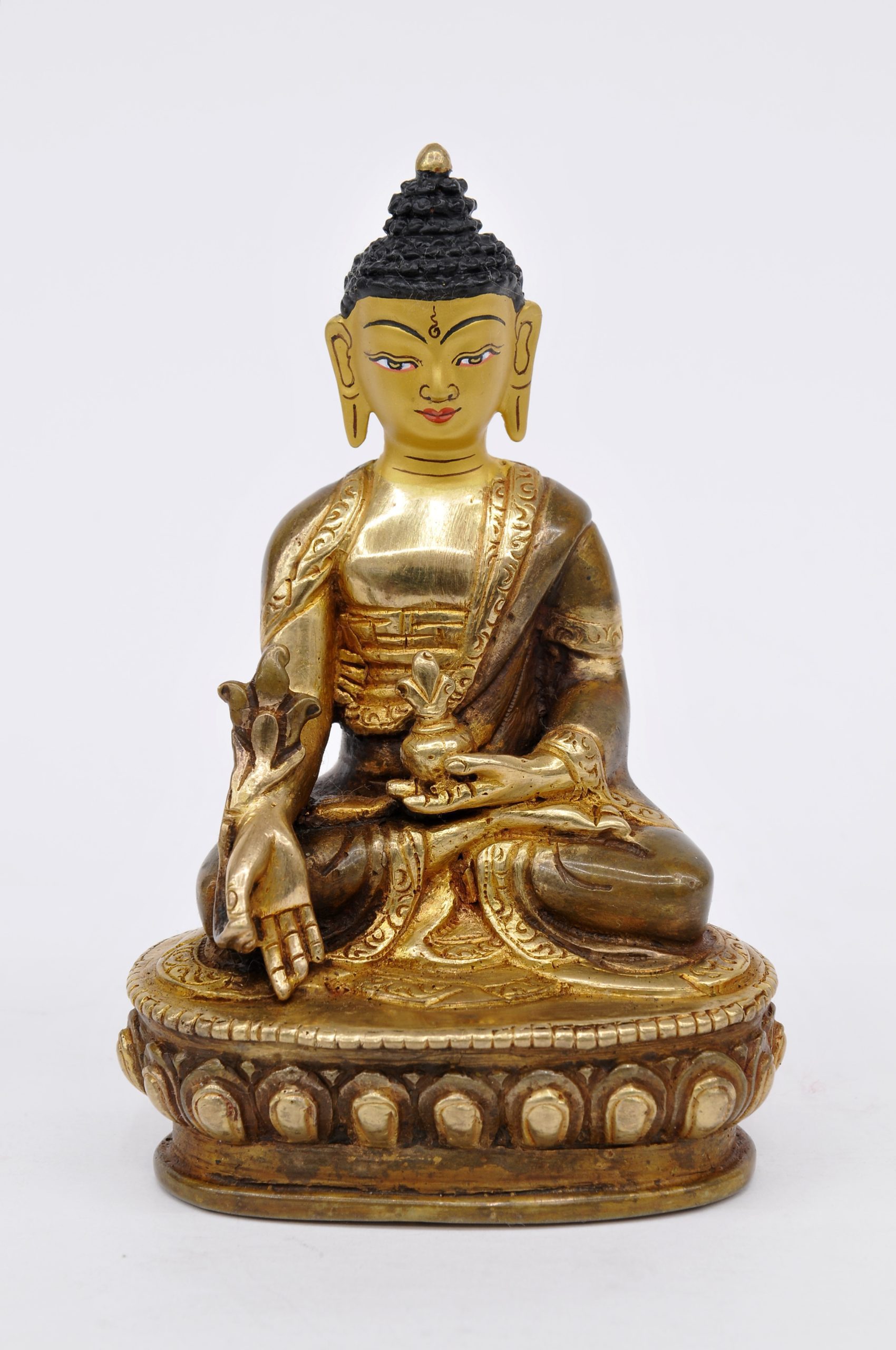 Statue Medizinbuddha, teilvergoldet, Höhe 10,5 cm