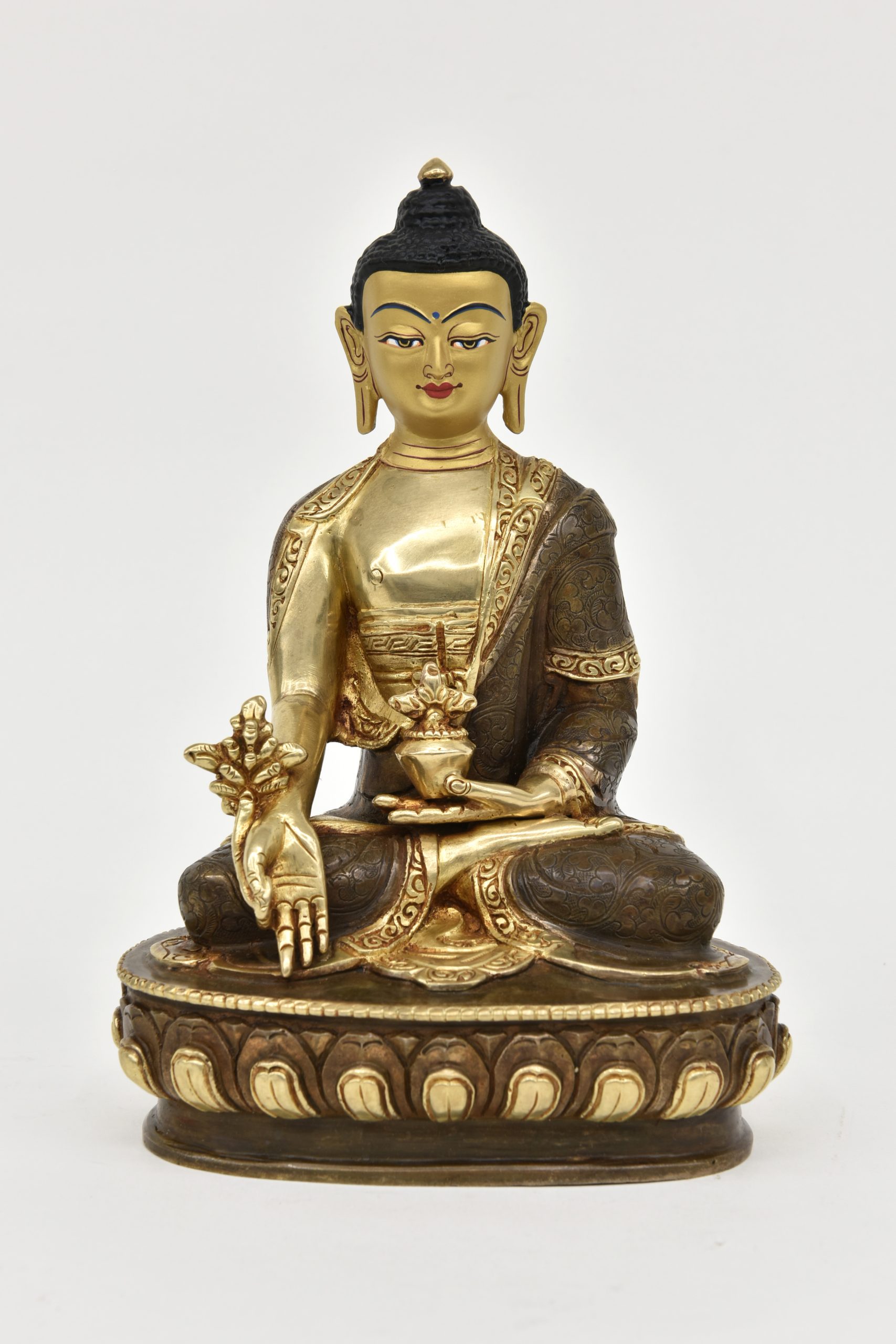 Statue Medizinbuddha, teilvergoldet, Höhe 20,5 cm