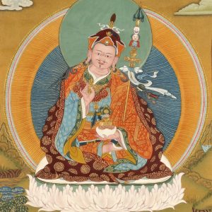 Thangka Padmasambhava, eingenäht in Brokat