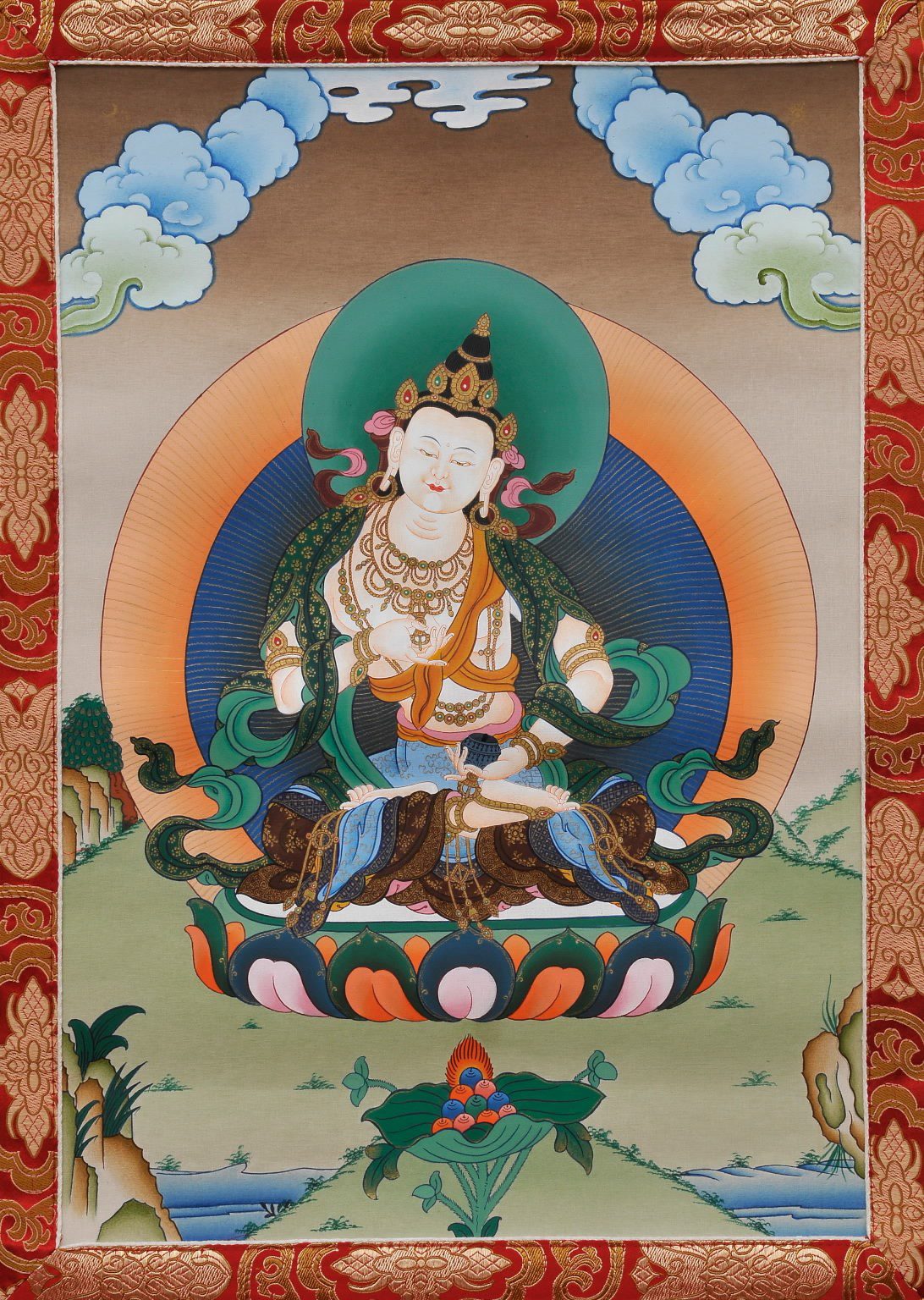 Thangka Vajrasattva, eingenäht in Brokat